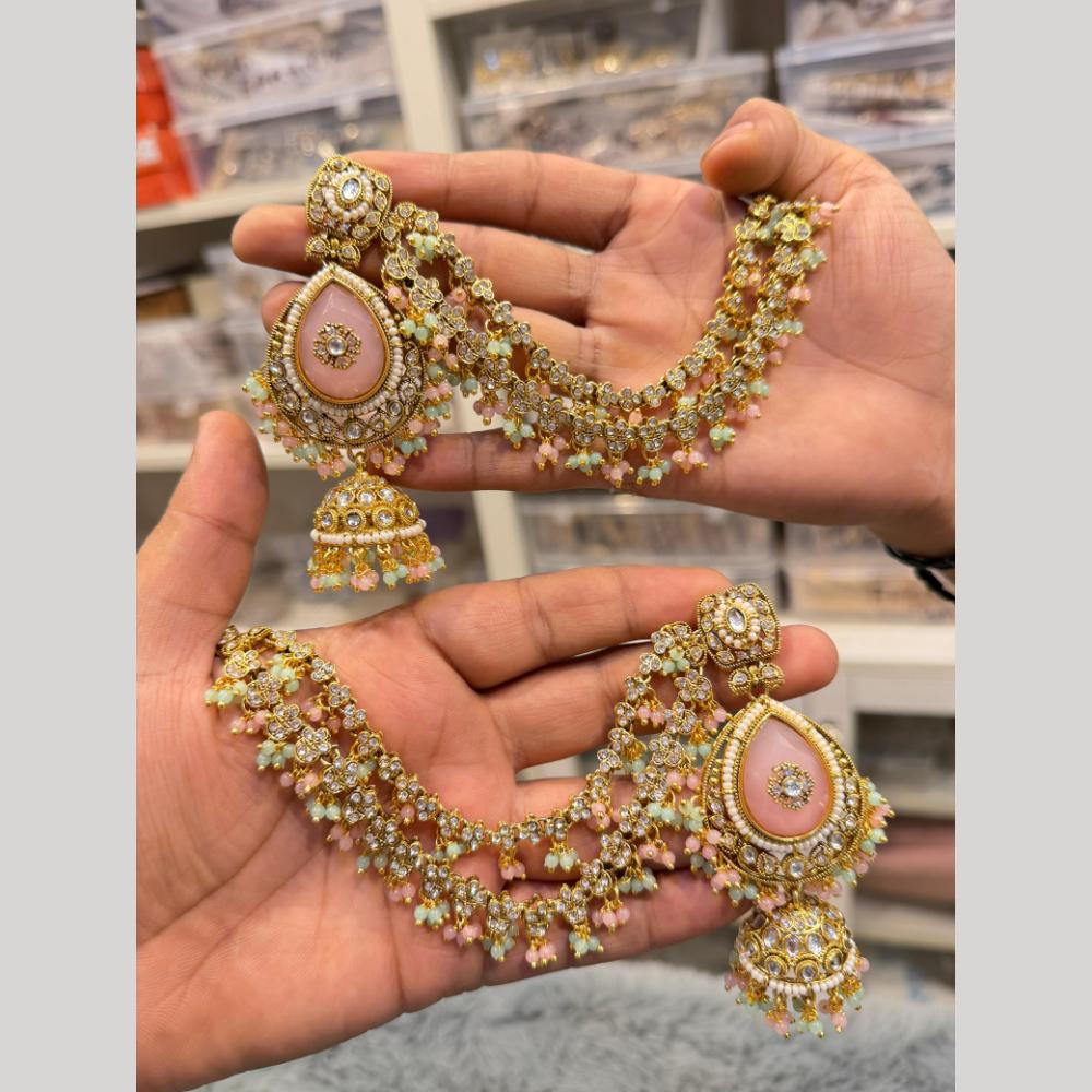Hira Collections Heritage Kundan Stone And Pearl Kan Chian Jhumki Earrings