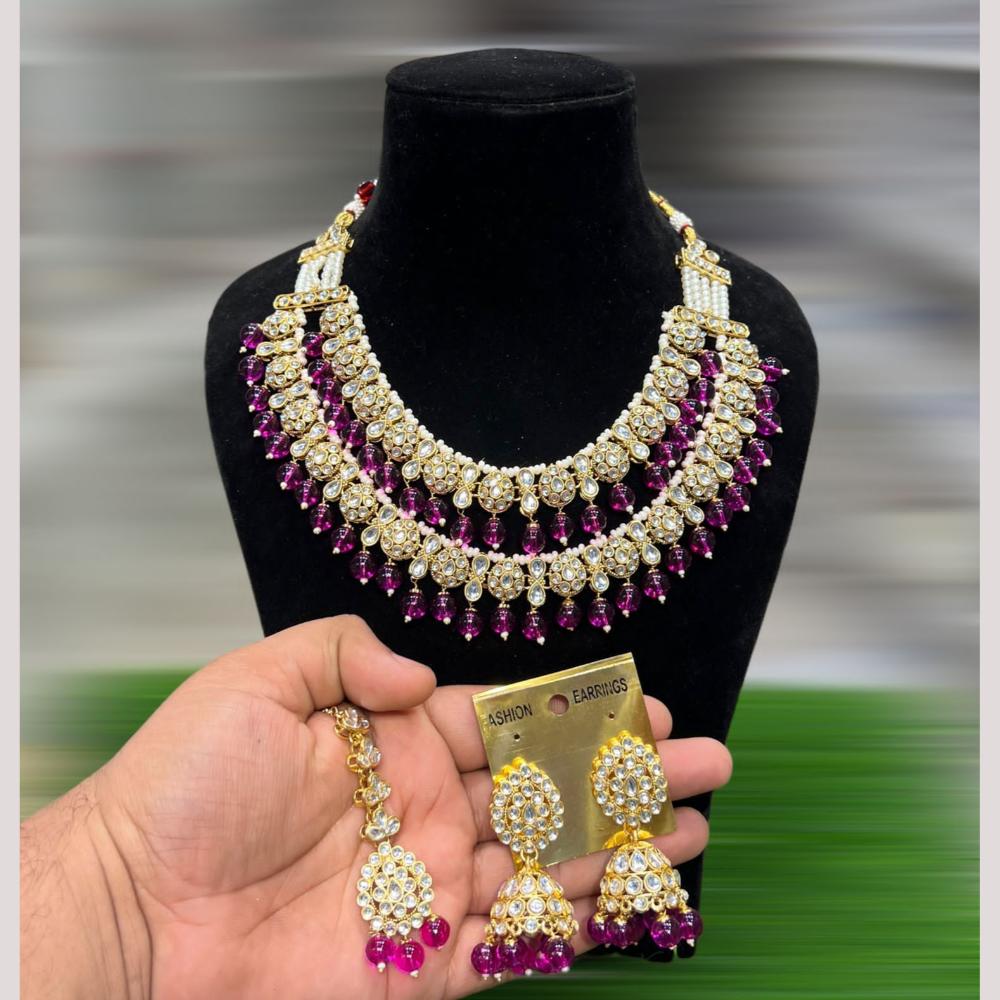 Hira Collections Royal Kundan Stone Beads And Pearl Necklace Set