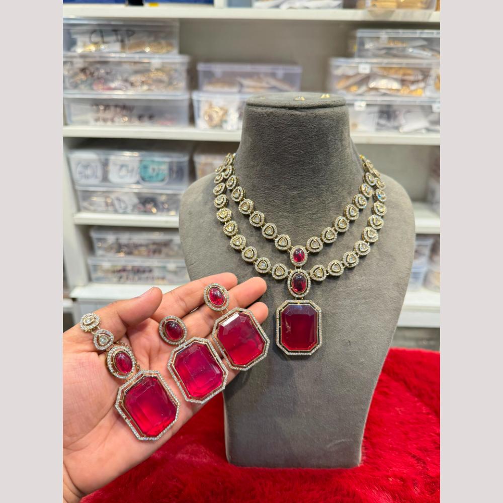 Hira Collections Premium Polki Kundan Stone Necklace Set