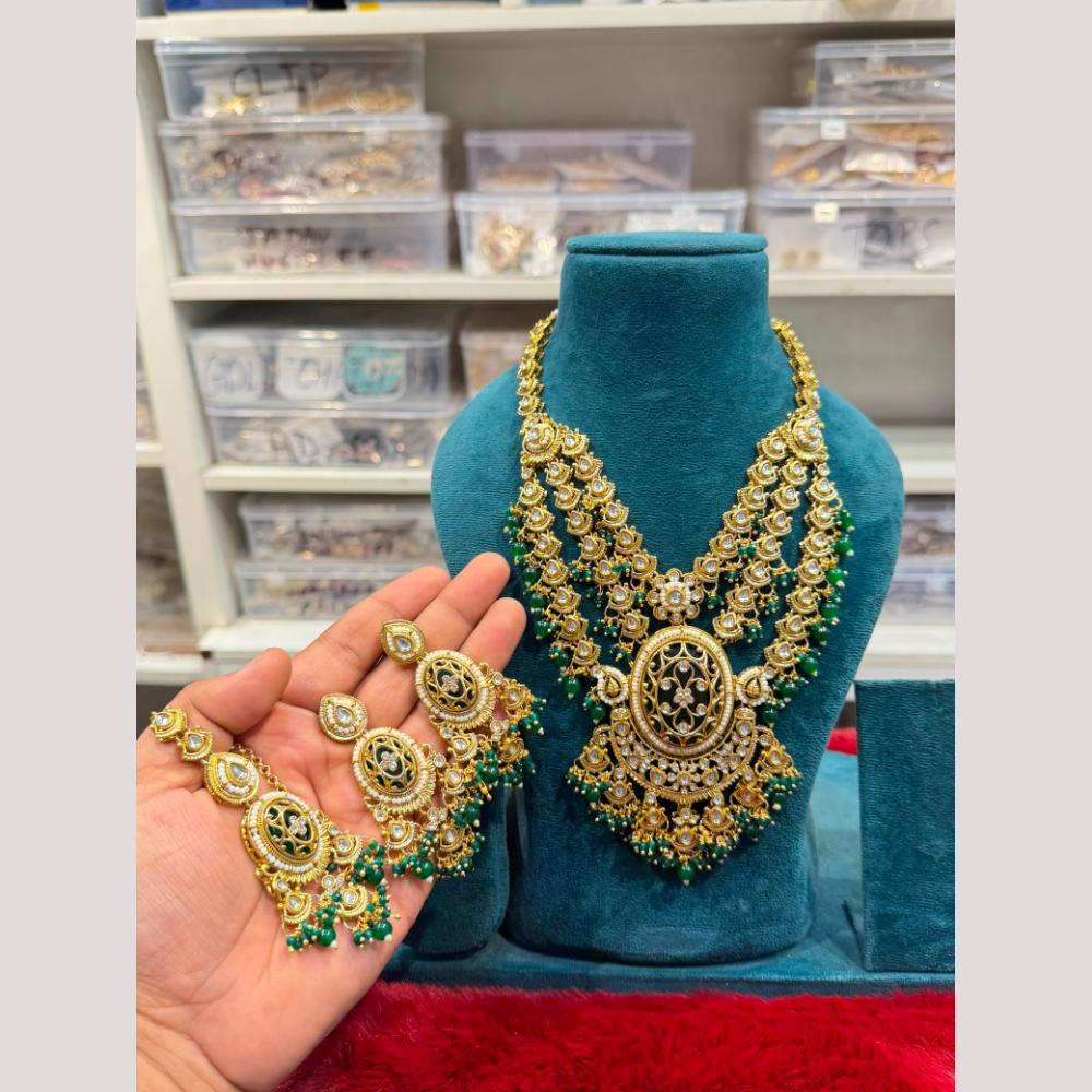 Hira Collections Premium Polki Kundan Stone And Pearl Necklace Set