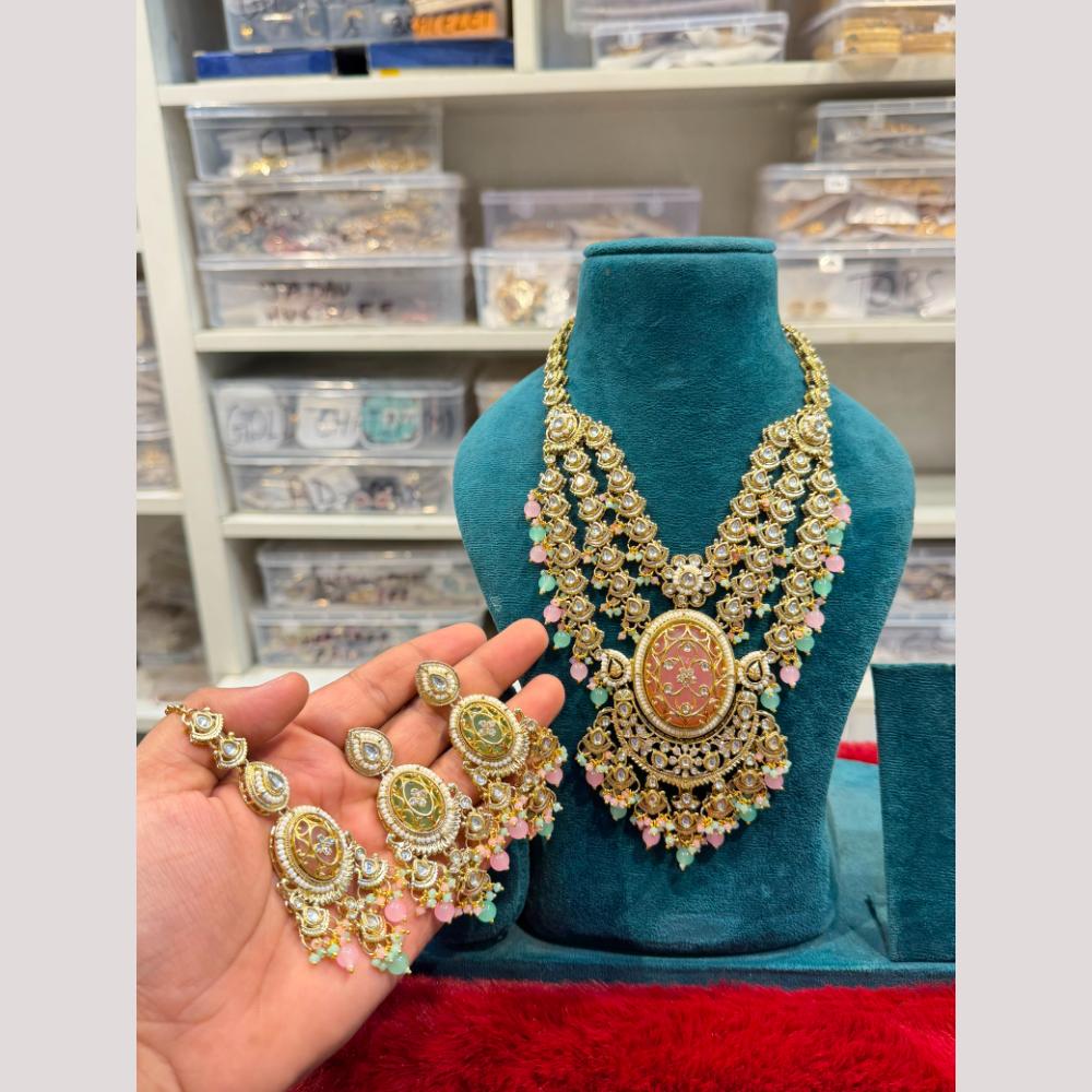 Hira Collections Premium Polki Kundan Stone And Pearl Necklace Set