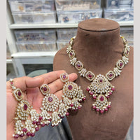 Hira Collections Premium Polki Kundan Stone And Pearl Choker Necklace Set