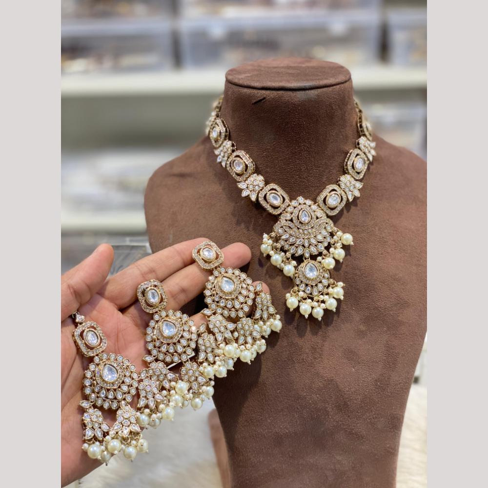 Hira Collections Premium Polki Kundan Stone And Pearl Choker Necklace Set