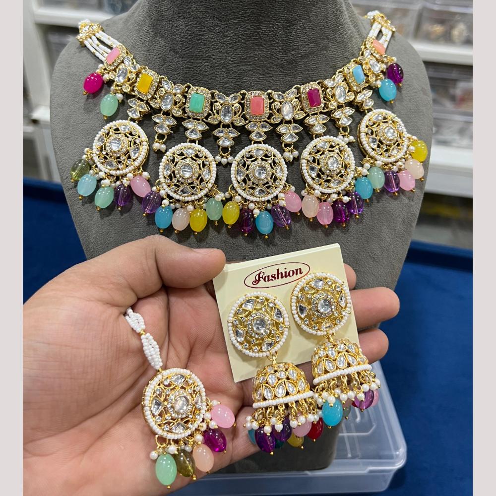 Hira Collections Premium Kundan Stone And Pearl Choker Necklace Set