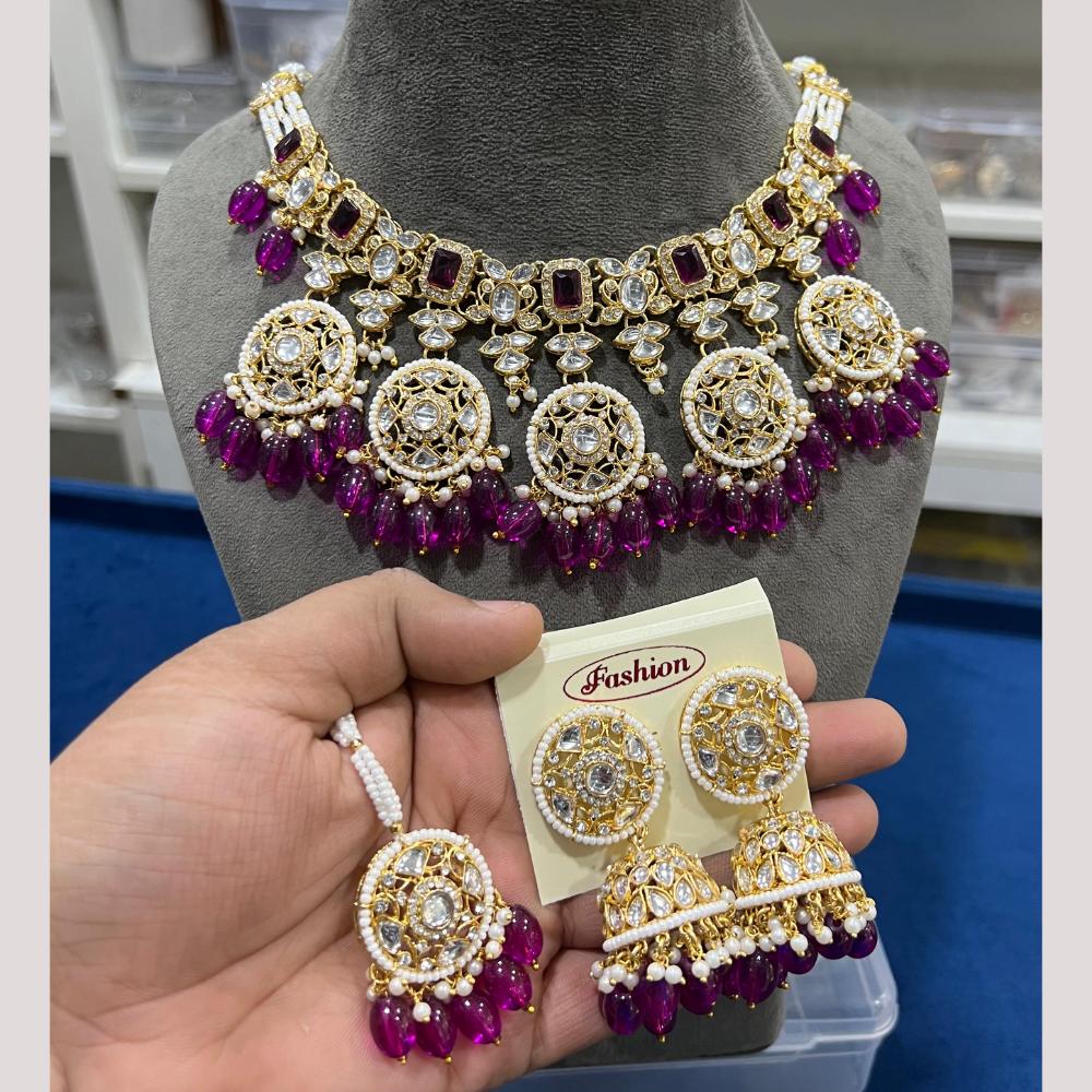 Hira Collections Premium Kundan Stone And Pearl Choker Necklace Set