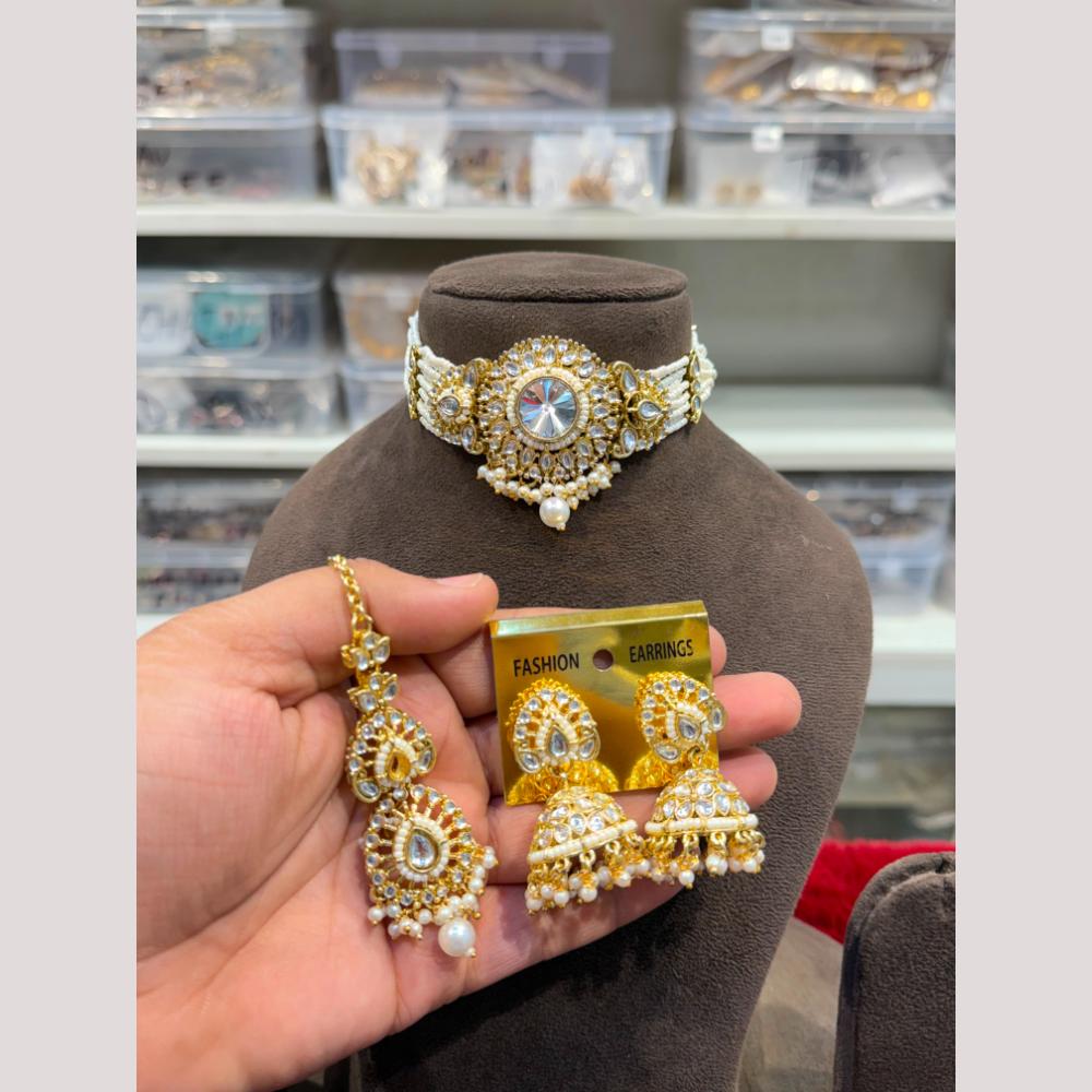 Hira Collections Premium Kundan Stone And Pearl Choker Necklace Set