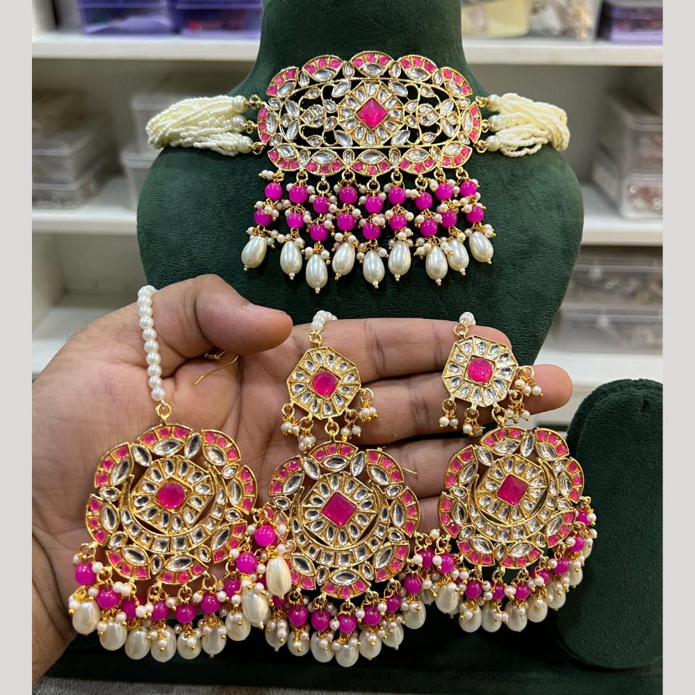 Hira Collections Premium Kundan Stone And Pearl Choker Necklace Set