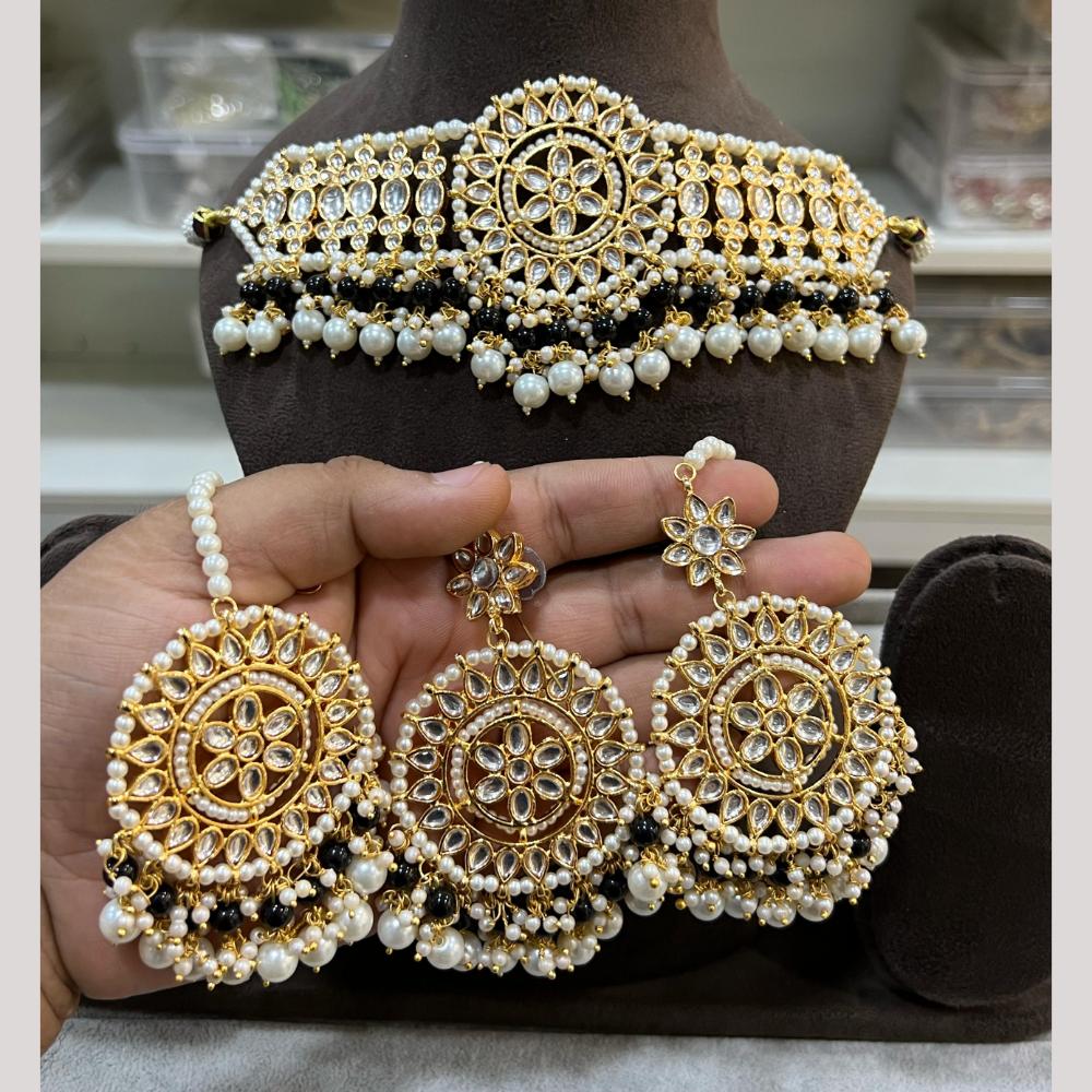 Hira Collections Premium Kundan Stone And Pearl Choker Necklace Set