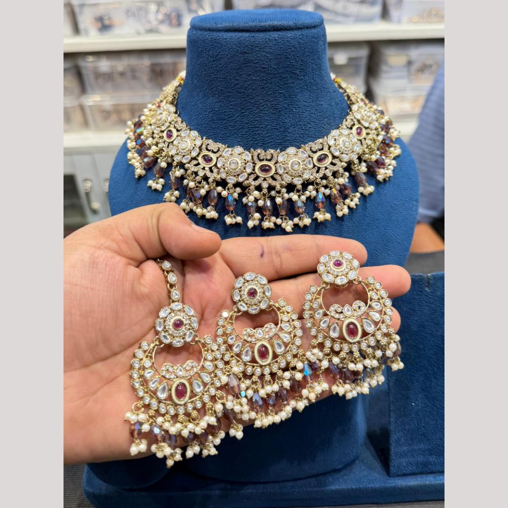 Hira Collections Elegant Pota Stone And Beads Fashion Choker Necklace Set
