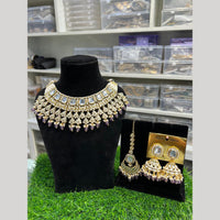 Hira Collections Premium Kundan Stone Beads And Pearl Choker Necklace Set