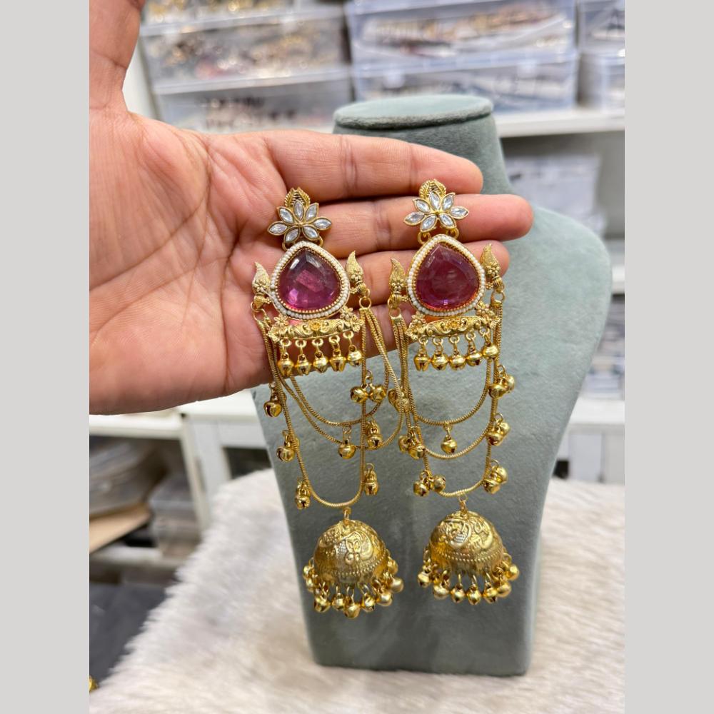 Hira Collections Grand Crystal Stone And Pearl Ghungroo Jhumki Earrings