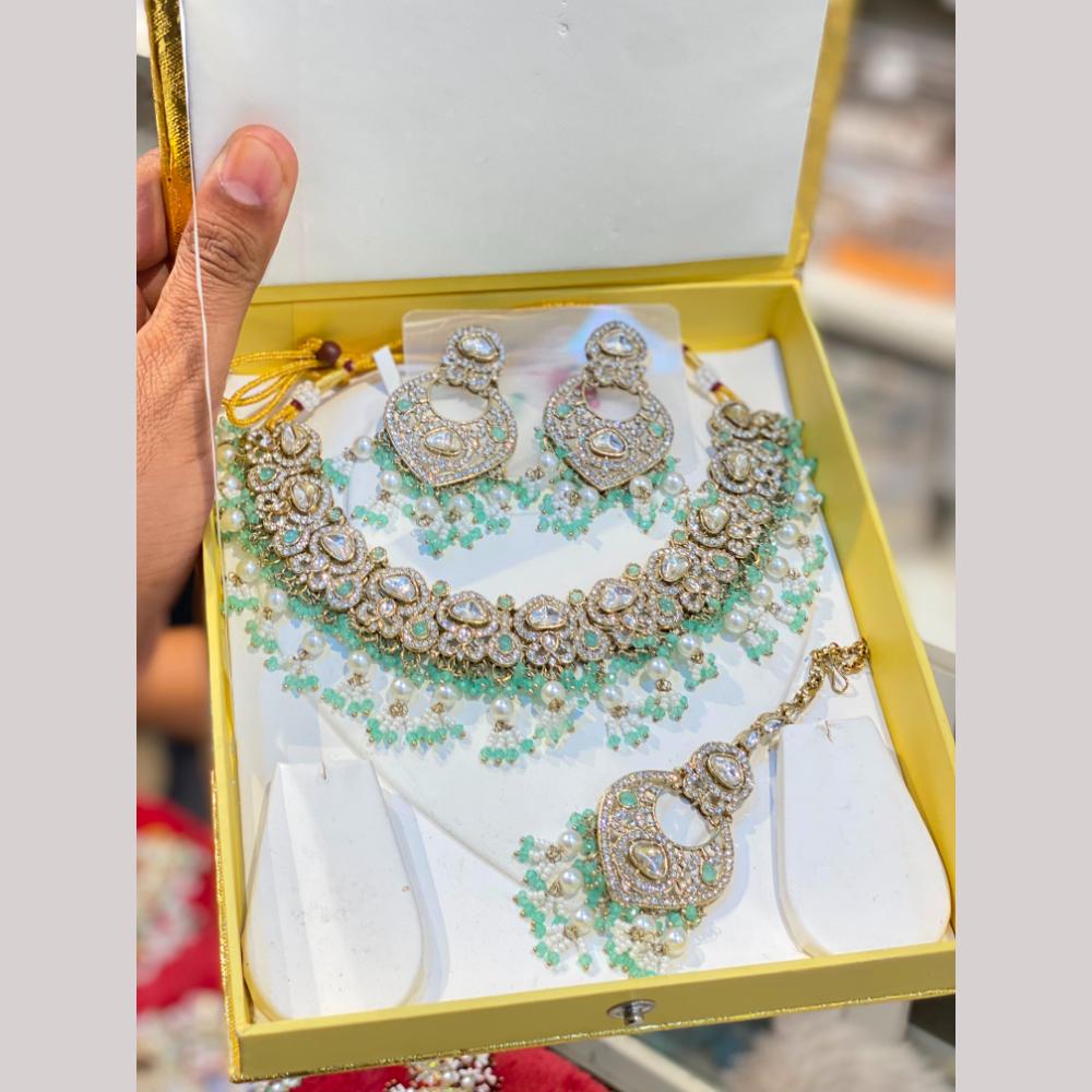 Hira Collections Premium Kundan Stone Beads And Pearl Necklace Set