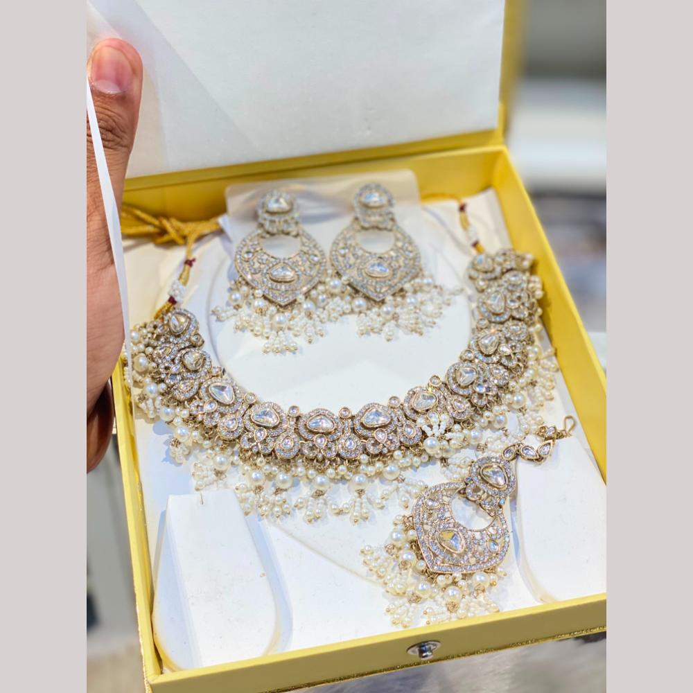 Hira Collections Premium Kundan Stone Beads And Pearl Necklace Set