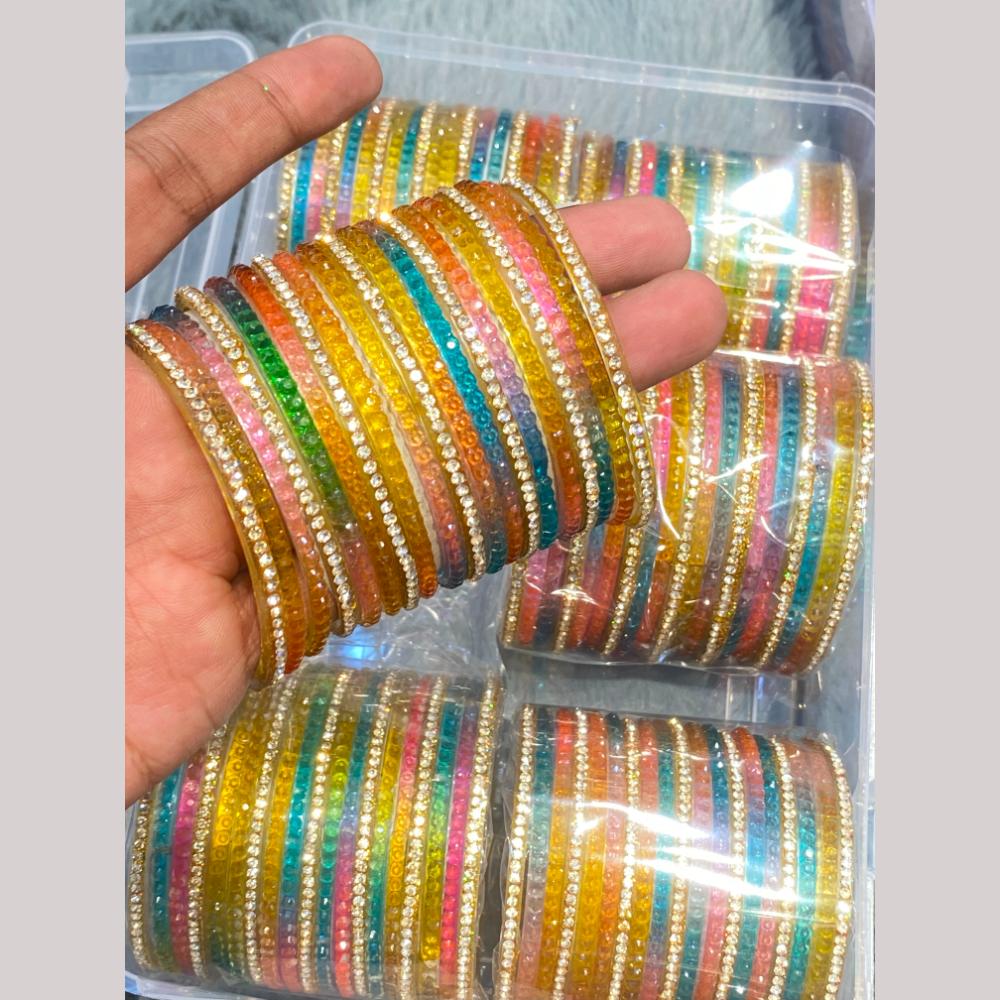 Hira Collections Decorative Austrian Stone Colorful Galss Bangles Set