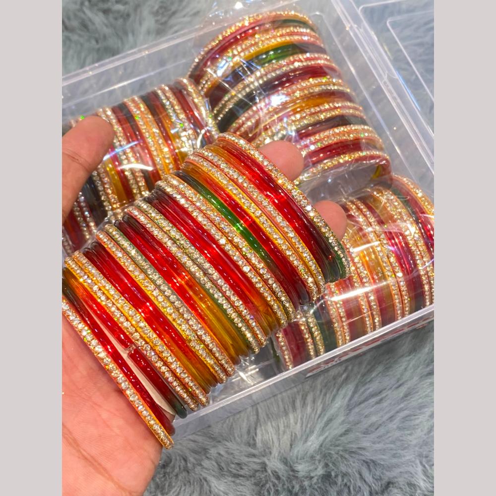 Hira Collections Decorative Austrian Stone Colorful Galss Bangles Set