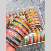 Hira Collections Decorative Austrian Stone Colorful Galss Bangles Set