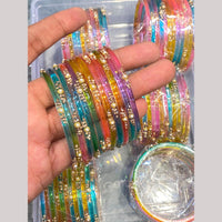 Hira Collections Decorative Austrian Stone Colorful Galss Bangles Set
