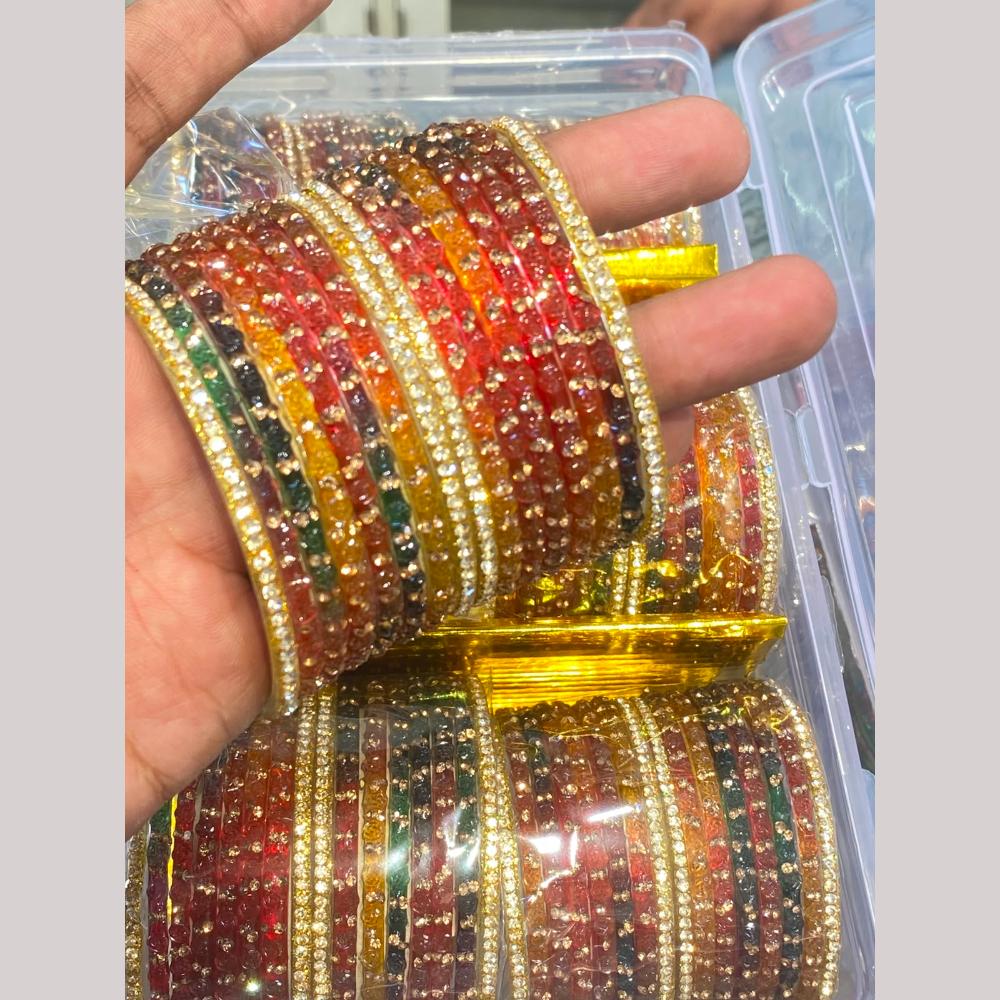 Hira Collections Decorative Austrian Stone Colorful Galss Bangles Set