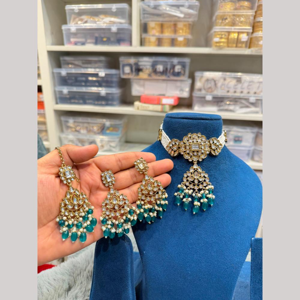 Hira Collections Premium Kundan Stone Beads And Pearl Choker Necklace Set