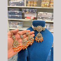 Hira Collections Premium Kundan Stone Beads And Pearl Choker Necklace Set