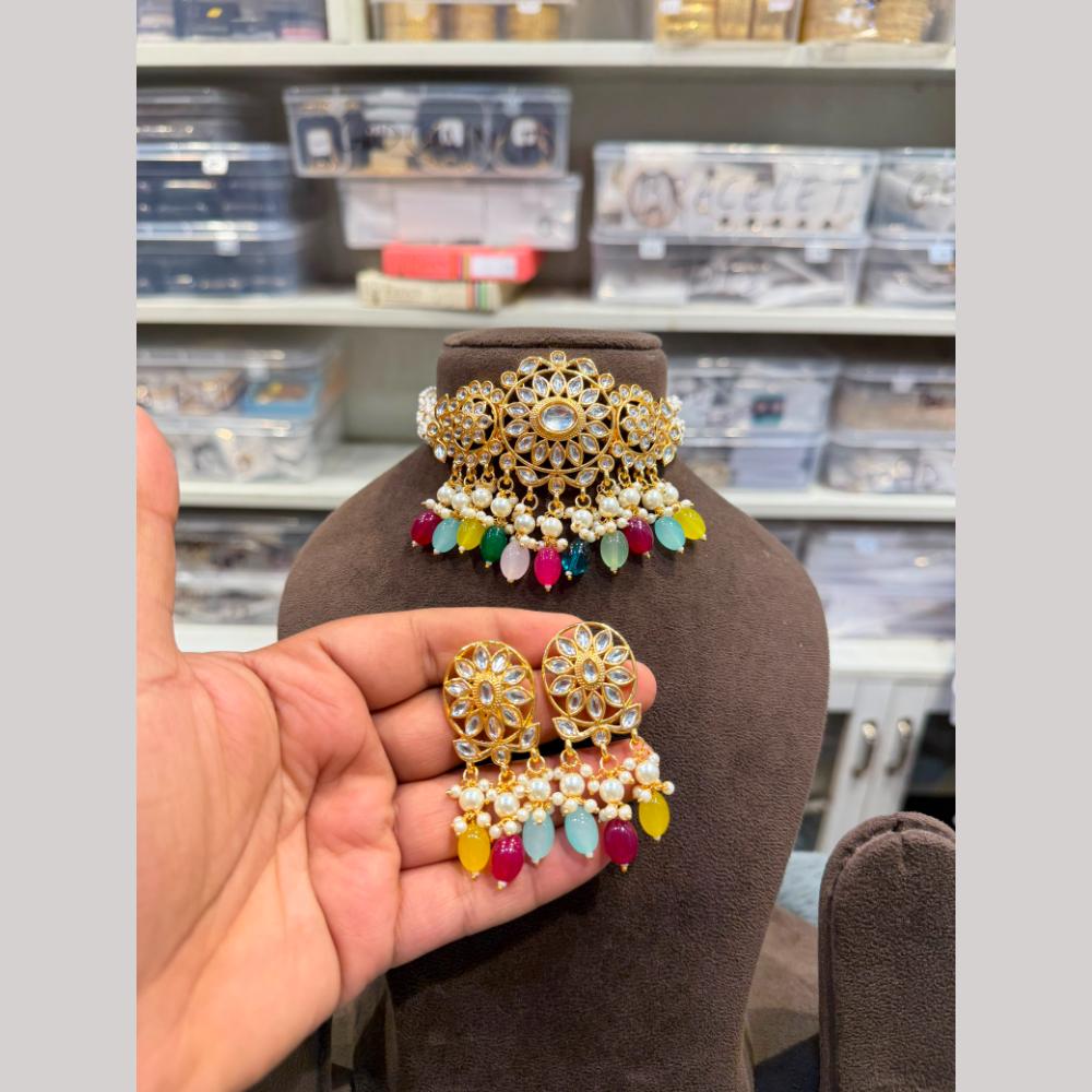 Hira Collections Premium Kundan Stone Beads And Pearl Choker Necklace Set