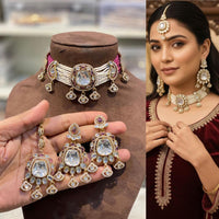 Hira Collections Premium Kundan Stone Beads And Pearl Choker Necklace Set