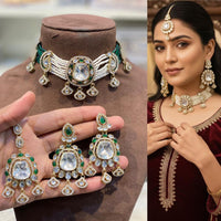 Hira Collections Premium Kundan Stone Beads And Pearl Choker Necklace Set