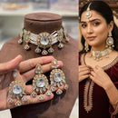 Hira Collections Premium Kundan Stone Beads And Pearl Choker Necklace Set