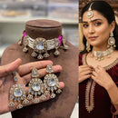 Hira Collections Premium Kundan Stone Beads And Pearl Choker Necklace Set