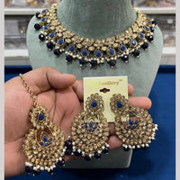 Hira Collections Luxury Crystal Stone Beads And Pearl Choker Necklace Set