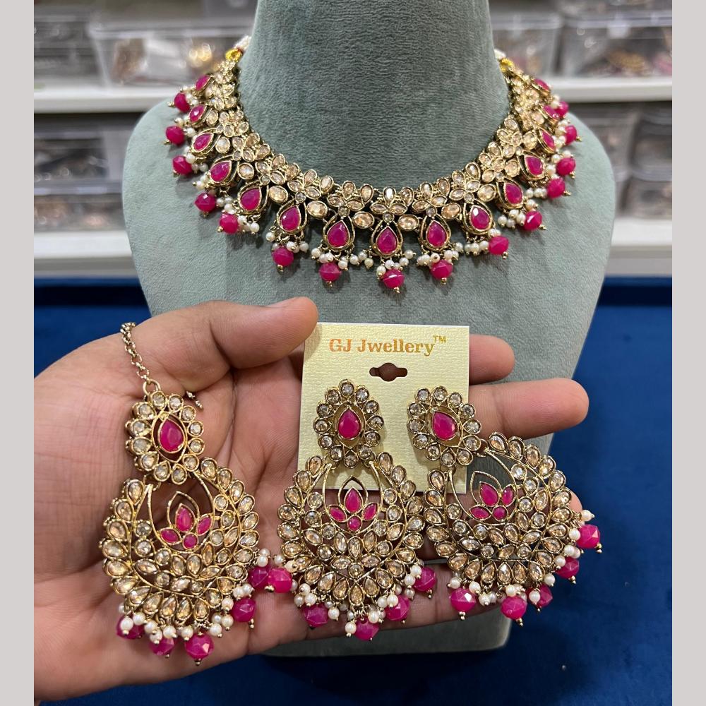 Hira Collections Luxury Crystal Stone Beads And Pearl Choker Necklace Set
