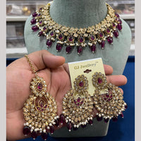Hira Collections Luxury Crystal Stone Beads And Pearl Choker Necklace Set