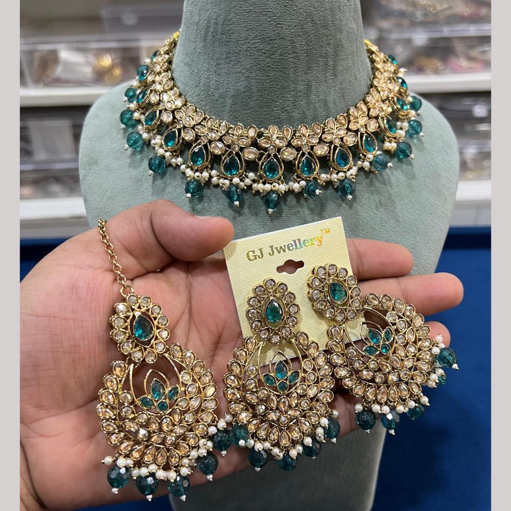 Hira Collections Luxury Crystal Stone Beads And Pearl Choker Necklace Set