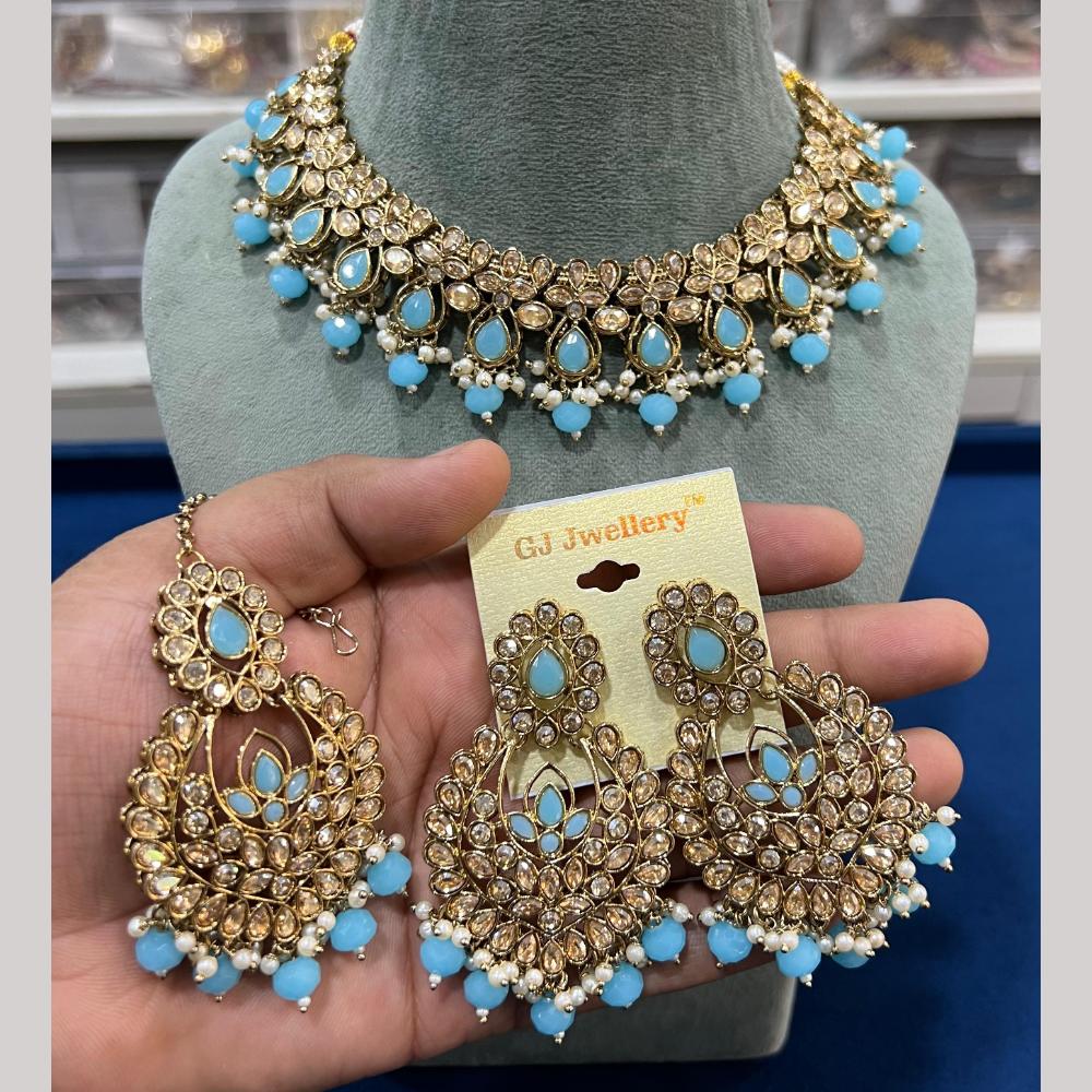 Hira Collections Luxury Crystal Stone Beads And Pearl Choker Necklace Set