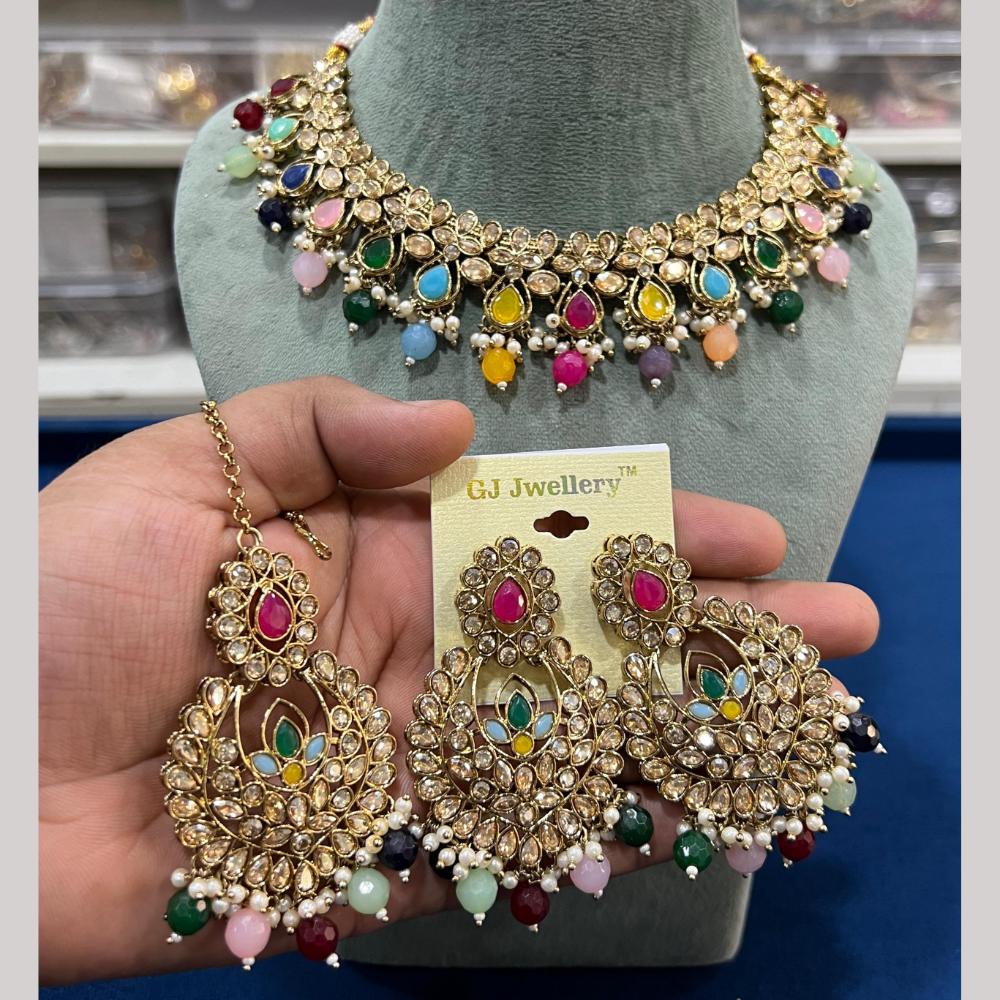 Hira Collections Luxury Crystal Stone Beads And Pearl Choker Necklace Set