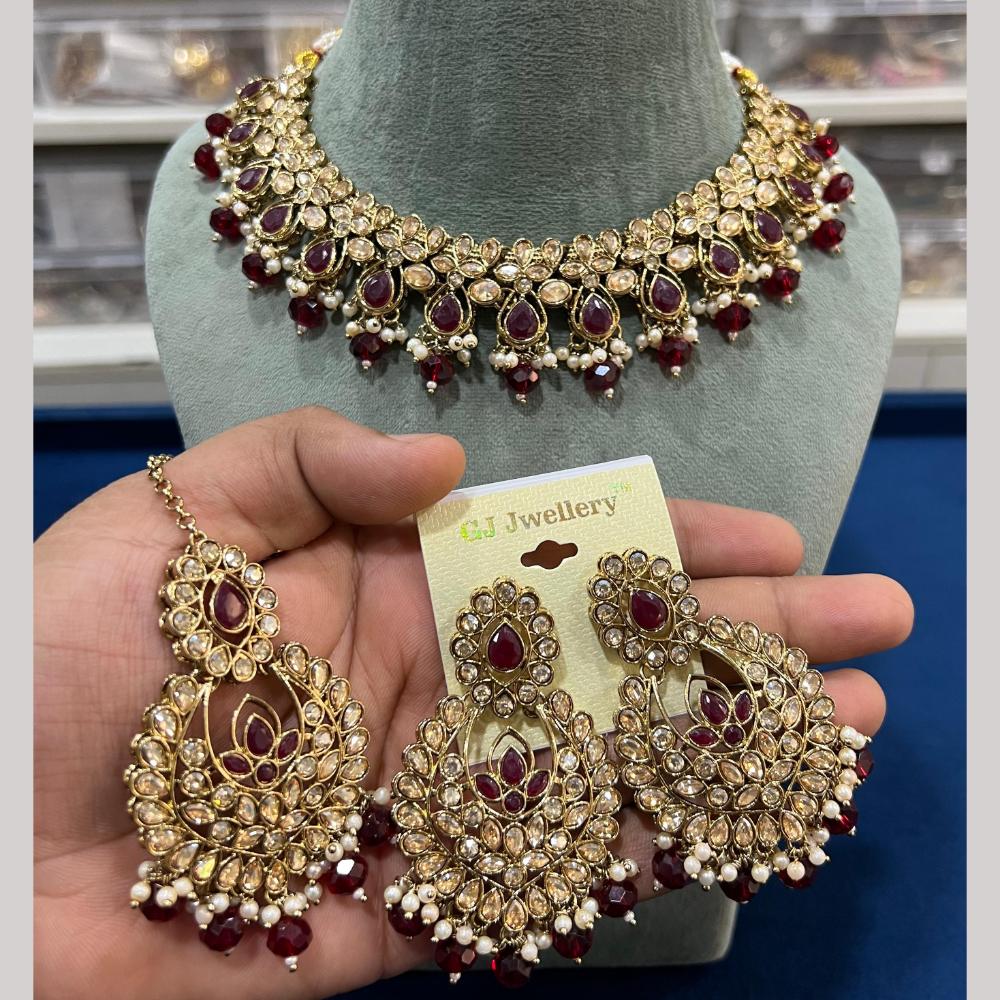 Hira Collections Luxury Crystal Stone Beads And Pearl Choker Necklace Set
