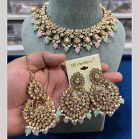 Hira Collections Luxury Crystal Stone Beads And Pearl Choker Necklace Set
