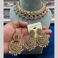 Hira Collections Luxury Crystal Stone Beads And Pearl Choker Necklace Set