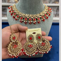 Hira Collections Luxury Crystal Stone Beads And Pearl Choker Necklace Set