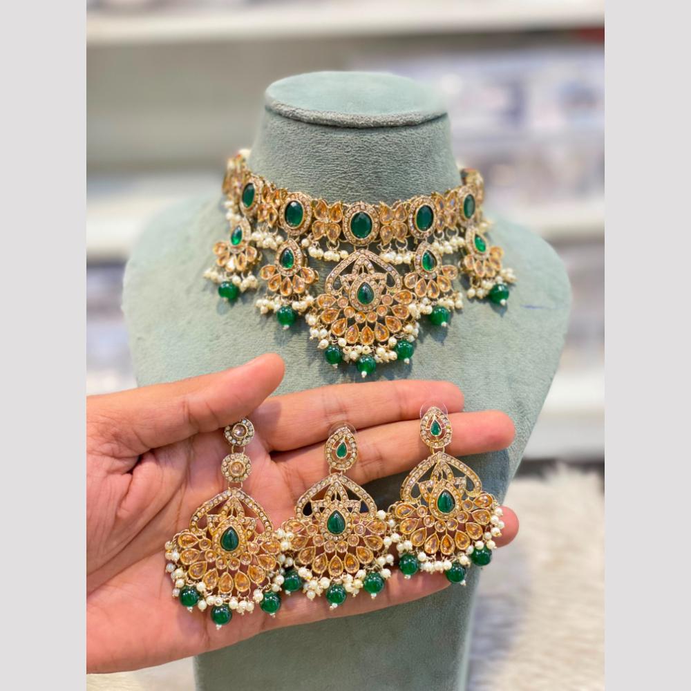 Hira Collections Luxury Crystal Stone Beads And Pearl Choker Necklace Set