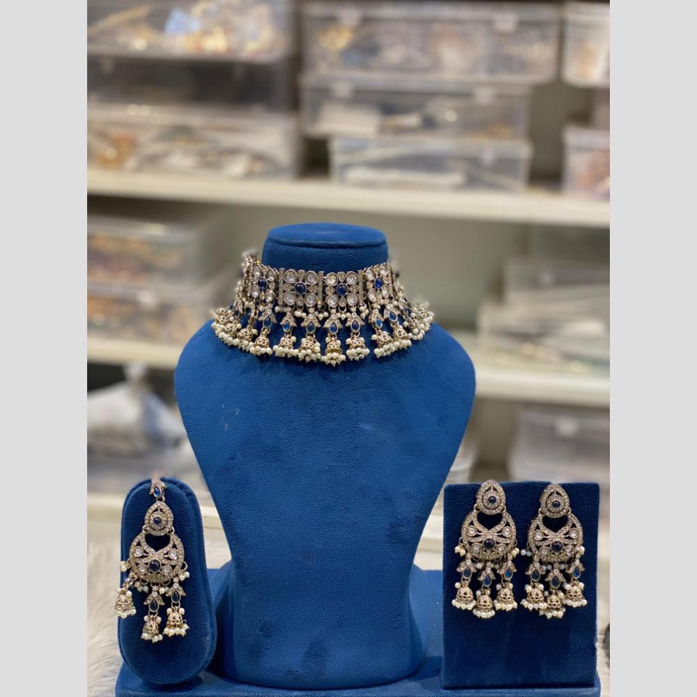 Hira Collections Premium Polki Kundan Stone And Pearl Choker Necklace Set