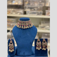 Hira Collections Premium Polki Kundan Stone And Pearl Choker Necklace Set