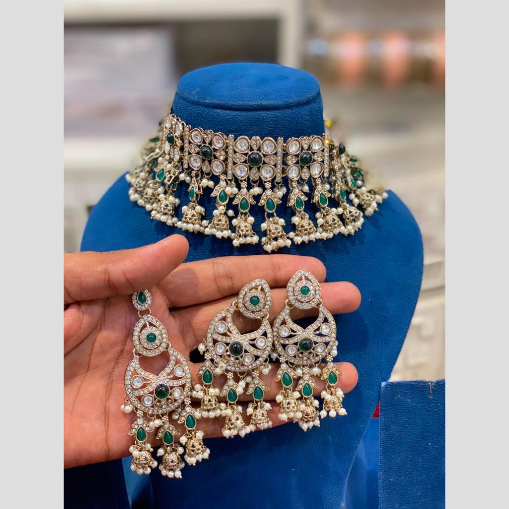 Hira Collections Premium Polki Kundan Stone And Pearl Choker Necklace Set