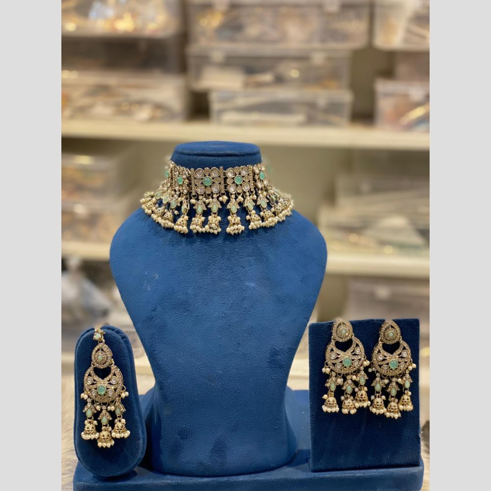 Hira Collections Premium Polki Kundan Stone And Pearl Choker Necklace Set