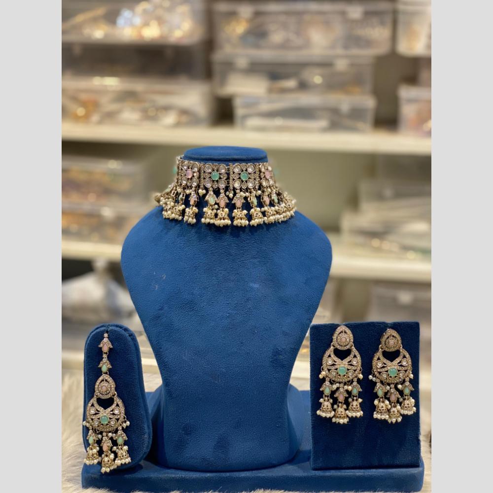 Hira Collections Premium Polki Kundan Stone And Pearl Choker Necklace Set