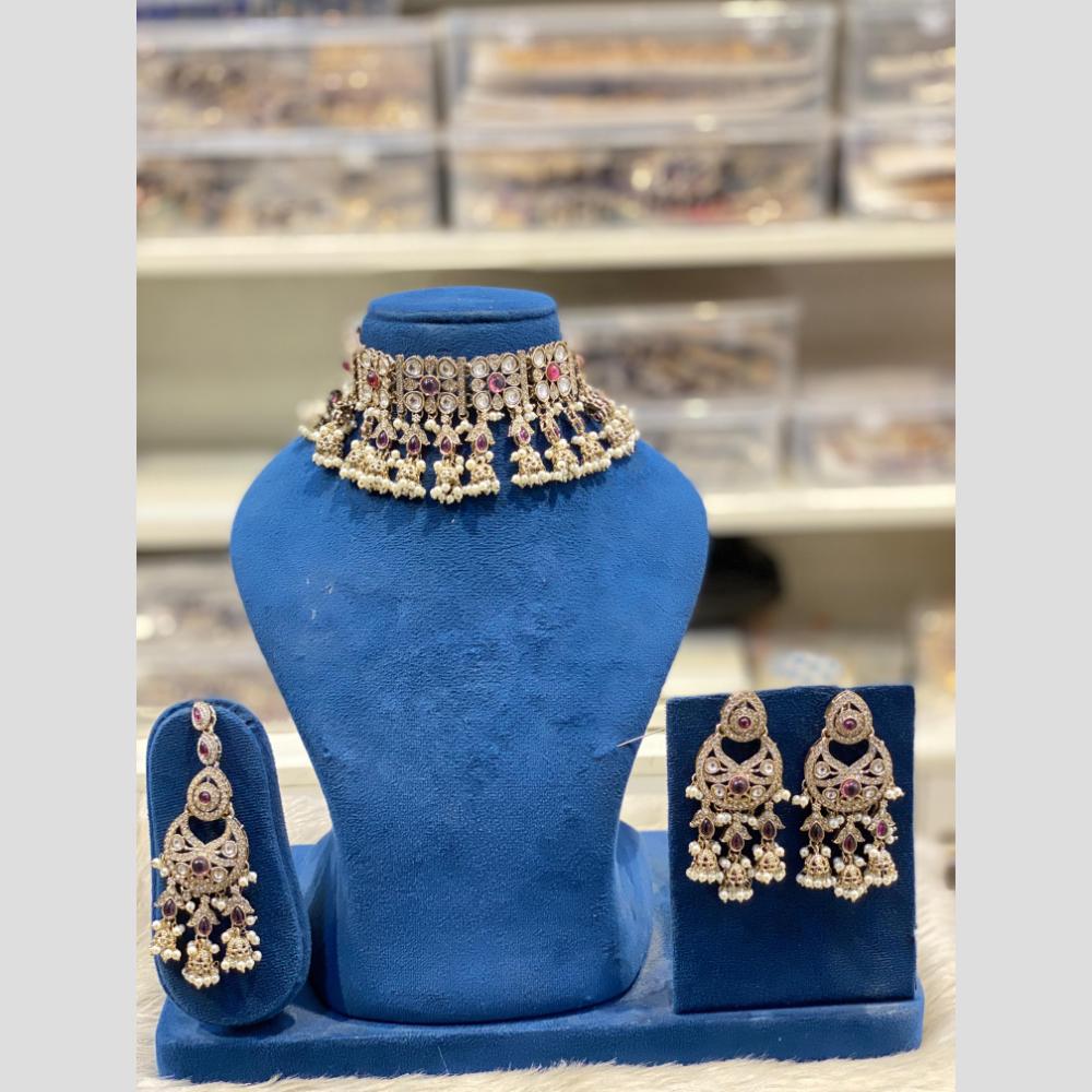 Hira Collections Premium Polki Kundan Stone And Pearl Choker Necklace Set