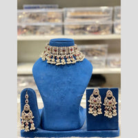 Hira Collections Premium Polki Kundan Stone And Pearl Choker Necklace Set