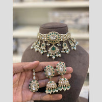 Hira Collections Premium Kundan Stone Beads And Pearl Choker Necklace Set