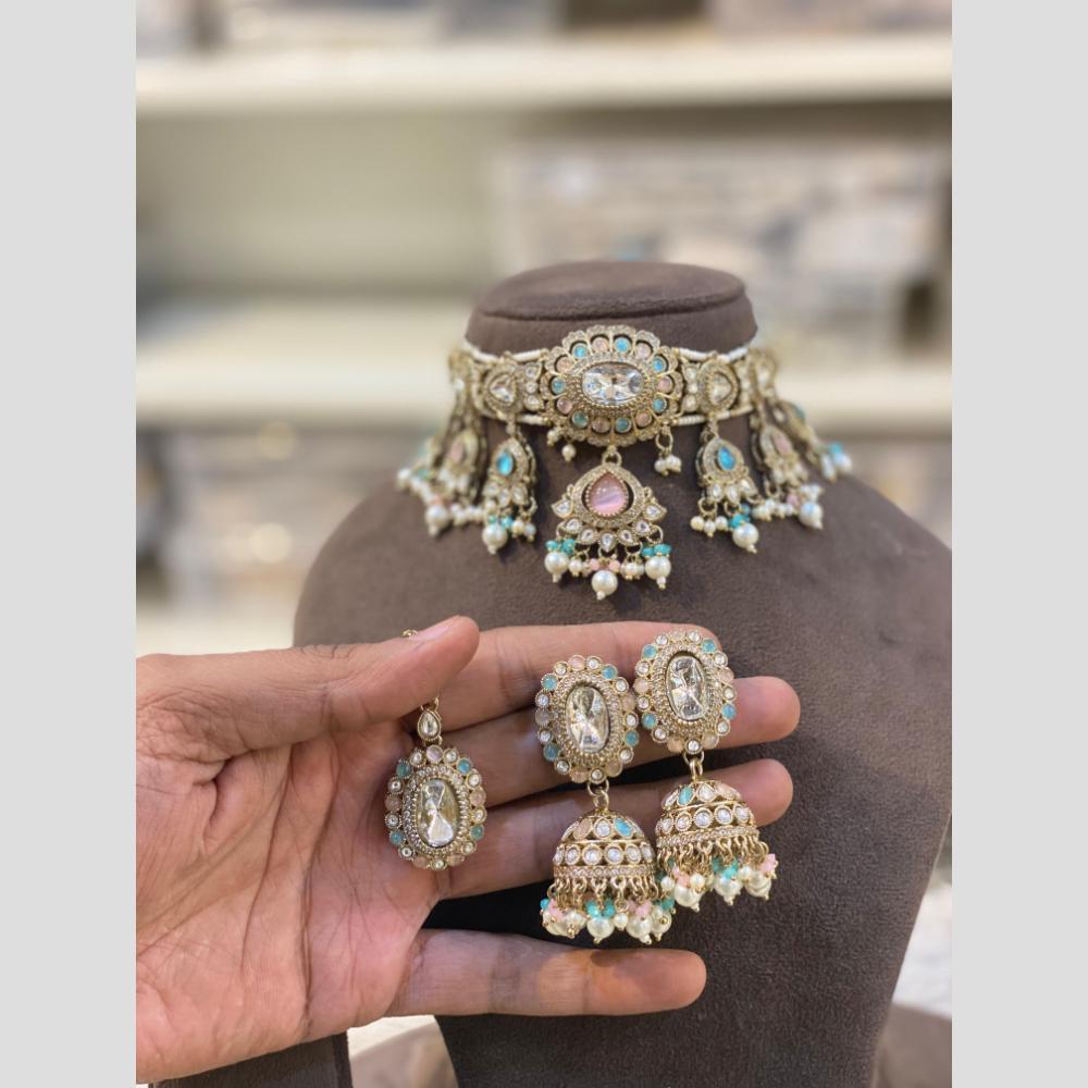 Hira Collections Premium Kundan Stone Beads And Pearl Choker Necklace Set