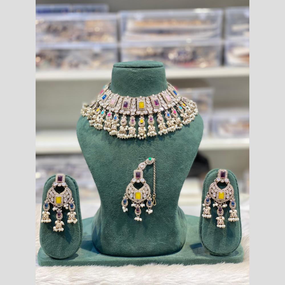 Hira Collections Premium Kundan Stone And Pearl Choker Necklace Set